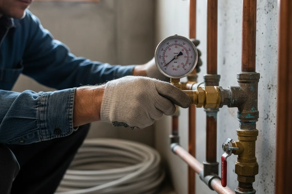 Pressure testing a repaired line during Water Line Repair in East Canaan